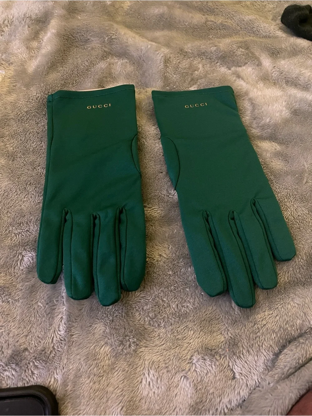 Gucci Emerald Green Long Gloves with Gold Logo